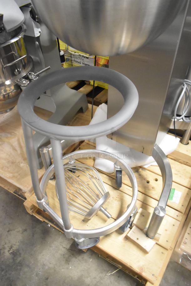 Brand new Varimixer V20K 20-quart mixer with bowl, guard, whisk, and dolly, 208V, 3-phase, metal construction.