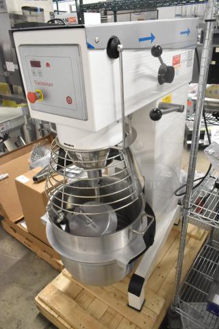 Brand new 2022 Varimixer V60A 60-quart planetary dough mixer with bowl, guard, whisk, hook; 208V, 3-phase.