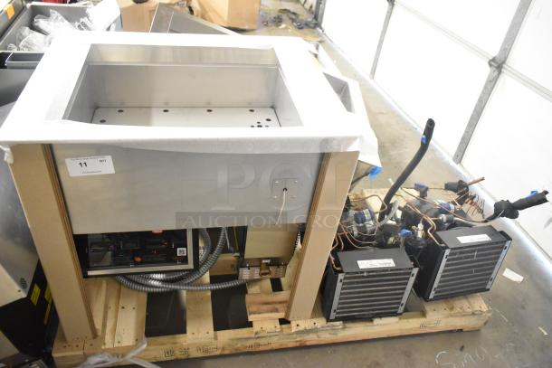 Hatco HCWBIR-2DA stainless steel dual temp food well, 240V, 3-phase, two-pan capacity, new condition, auction tag 11 visible.