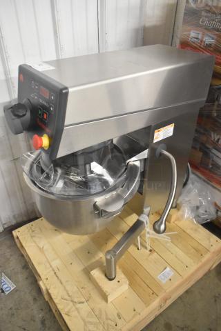 Brand new Varimixer V20KT 20 Qt dough mixer, planetary style, with mixing bowl and guard. Metal finish, 120V, 1 phase.