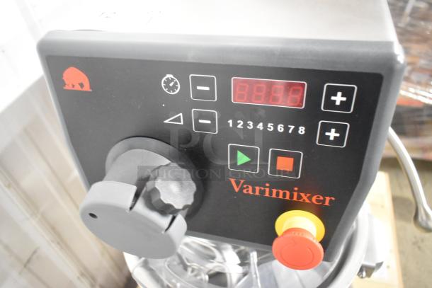 New 2024 Varimixer V20KT 20 Quart Planetary Dough Mixer. Features digital controls, mixing bowl, bowl guard, 120V, 1 phase.