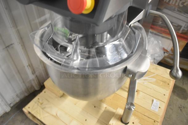 Brand new 2024 Varimixer V20KT 20-quart commercial dough mixer with mixing bowl and bowl guard, 120V, 1 phase.
