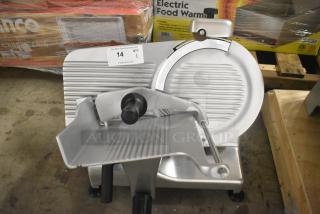 Brand new Globe G12 stainless steel 13" manual meat slicer with blade sharpener. 115 volts, 1 phase.
