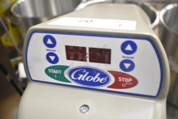 BRAND NEW 2023 Globe SP20 20 Quart Dough Mixer with bowl guard. Features control panel with timer, 110V, 1 Phase.