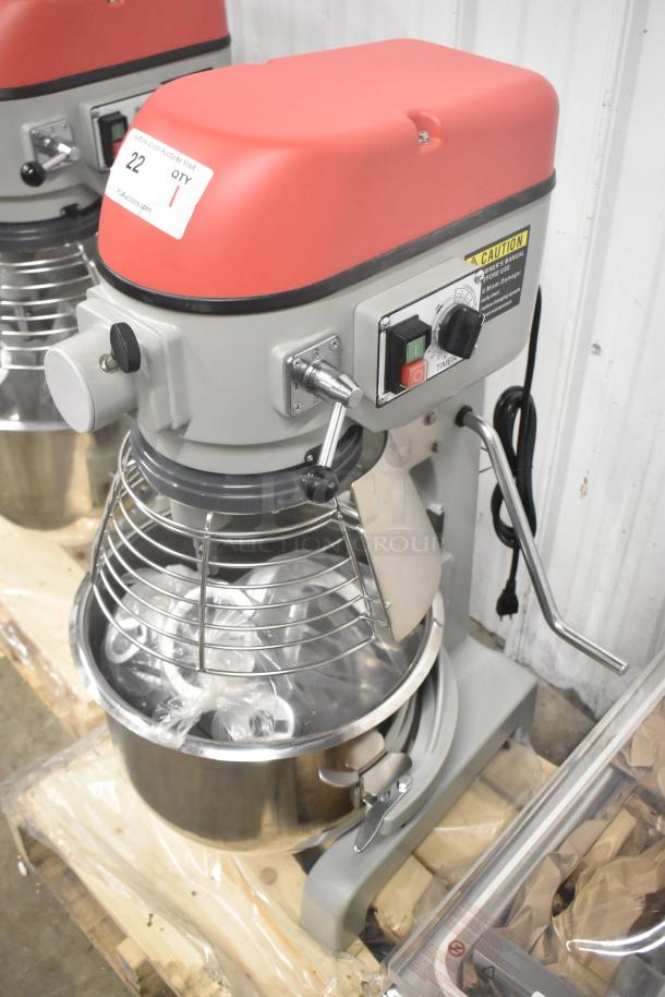 Brand new 2023 Centaur MAC20 metal commercial 20-quart planetary dough mixer with bowl guard, hook, whisk, 115V.