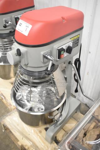 Brand new 2023 Centaur MAC20 metal commercial 20-quart planetary dough mixer with bowl guard, hook, whisk, 115V.