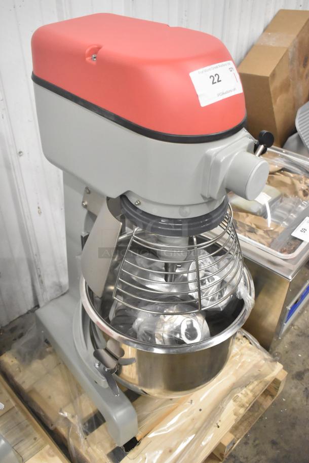 BRAND NEW 2023 Centaur MAC20 20 Quart Planetary Dough Mixer with bowl guard, dough hook, whisk attachments. 115V, 1 phase.