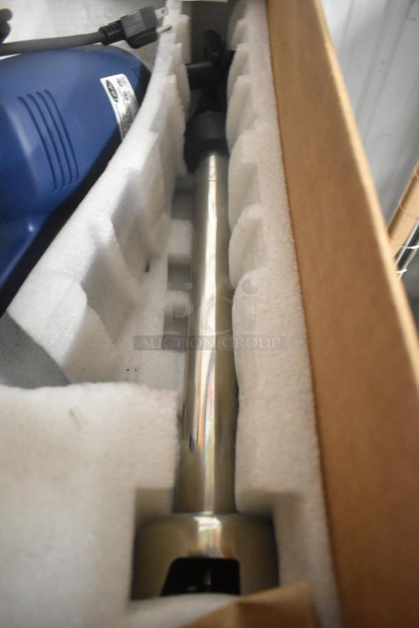 Brand new 2023 Globe GIB750-18 commercial 18" immersion blender in foam packaging, 120V, 1 phase.