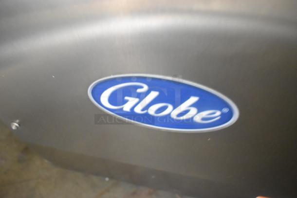 Brand new 2023 Globe GPD-H stainless steel commercial power drive unit, #12 hub, 120V, 1 phase, logo visible.