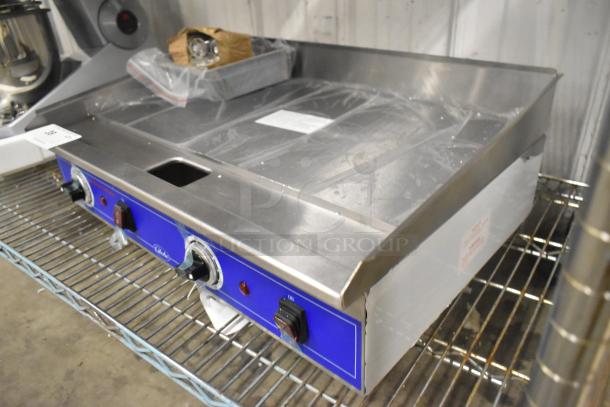 BRAND NEW Globe PG24E stainless steel flat top griddle, electric powered, 208/240V, 1-phase, commercial countertop.