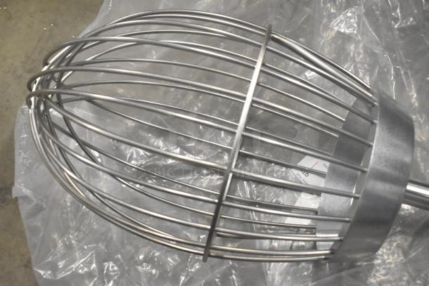 Brand new Varimixer VHDWHIP-80 metal commercial 80 quart whisk attachment, sleek design, stainless steel, ideal for heavy-duty mixing.