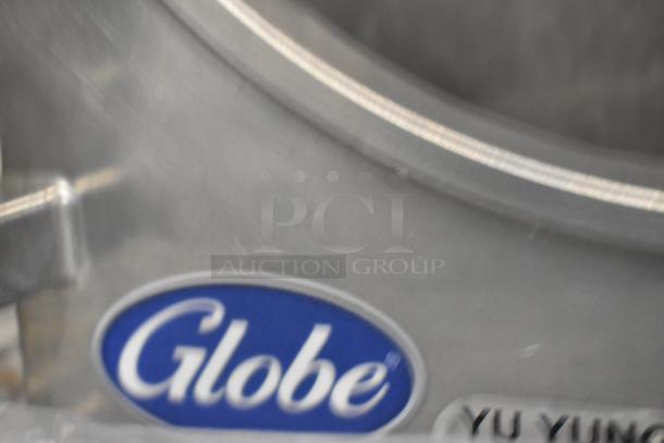 Brand new Globe metal commercial pelican head, no blade included. Features a blue Globe logo on the surface.