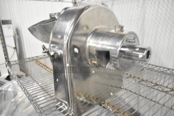 Brand new Globe metal commercial pelican head, no blade. Stainless steel finish, ideal for professional kitchen use.