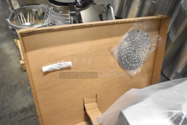 Brand new Globe GSCS2 metal electric cheese shredder in box, includes metal disc, commercial use, 65 lb/min capacity.