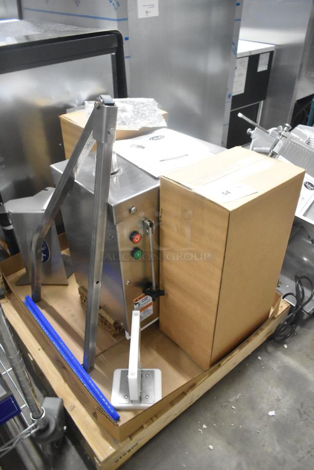 Brand new Globe model GSCS3-3 commercial electric cheese shredder, 65 lb/min, 230V, 3-phase, with control panel.