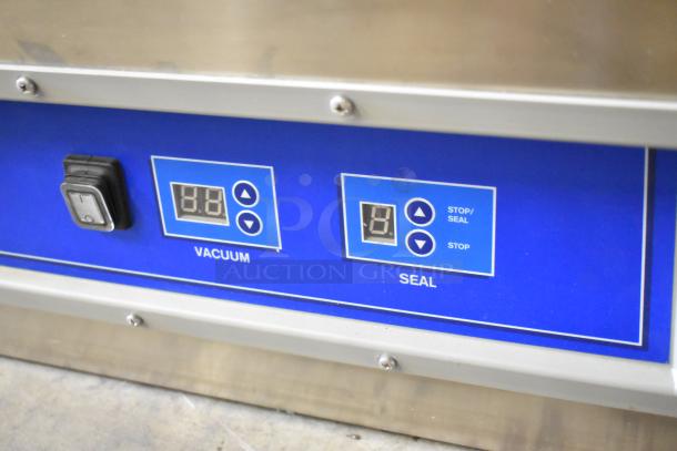 BRAND NEW 2023 Globe GVP20 commercial vacuum sealer with 16.5" seal bar, stainless steel, 110V, 1 phase. Digital controls.