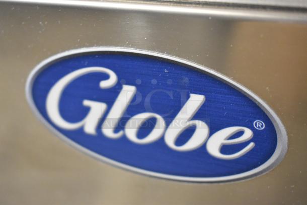 Brand new 2023 Globe GVP20 vacuum sealer, stainless steel, 16 1/2" seal bar, 110V, 1 phase, blue Globe logo shown.