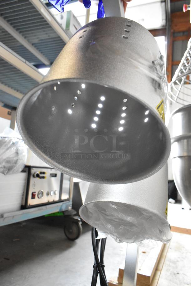 Adcraft HL-2 metal double heat warming lamp, 120 volts, excellent condition, features vented metal shades, commercial use.