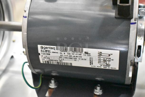 Genteq 71241560 metal blower, 208-230V, 1 phase, thermally protected, CL B insulation, 1/2 HP, in good condition.