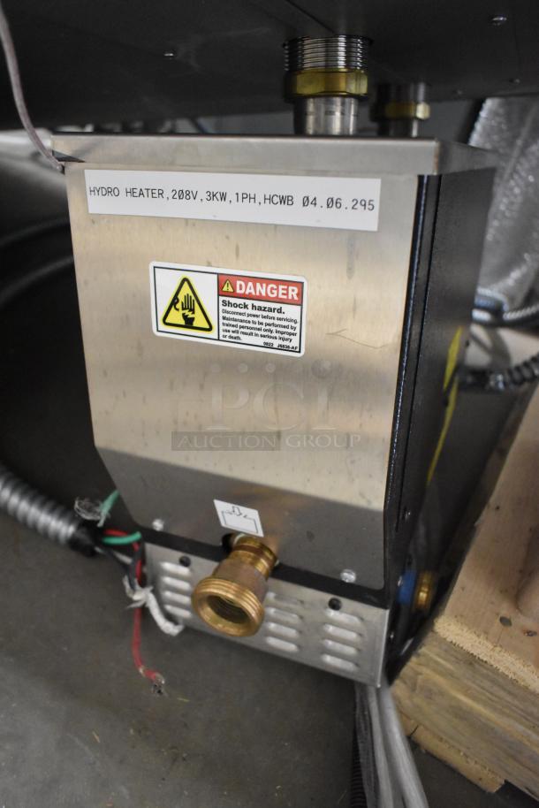 Hatco HCWBIR-3DA stainless steel commercial food well, dual temperature, with warning labels, model info visible.