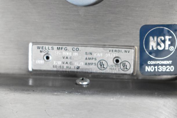 Wells Metal Commercial Round Drop-In Food Warmer, 120V, 1 Phase. Features NSF and UL certification tags. Serial number present.