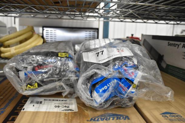 Bagged assorted items including gloves and accessories. Labels display "10-XL," "Arctic," "Grip," and "Qty 3."