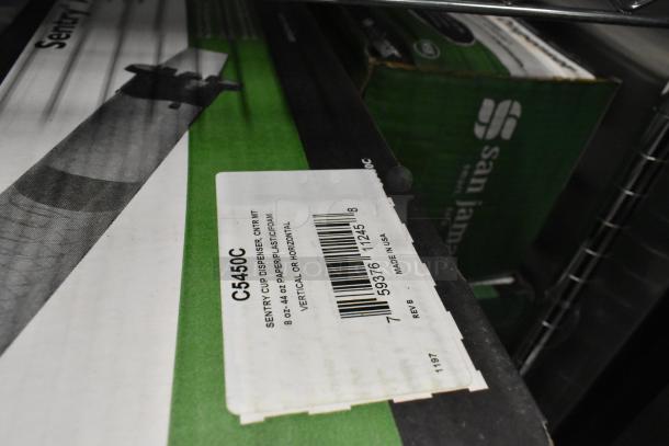 San Jamar C5450C in-counter adjustable cup dispenser, new in box, model labeled for 8-44 oz cups, made in USA.