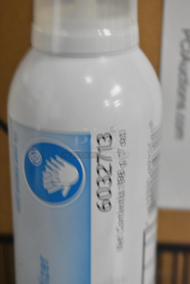 Box of 12 brand new aerosol foam hand sanitizers, labeled with product code 6032713, 199 g each.
