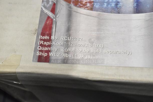 6 San Jamar Rapi-Kool Cooling Bottles, new in box. Item No. RCU1282, 128 oz capacity, 2.9 lbs shipping weight.