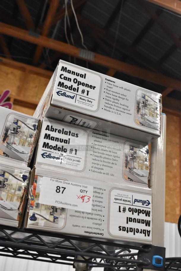 3 brand new Edlund #1 manual can openers in boxes. Features include rust-resistant arbor and heavy-duty construction.