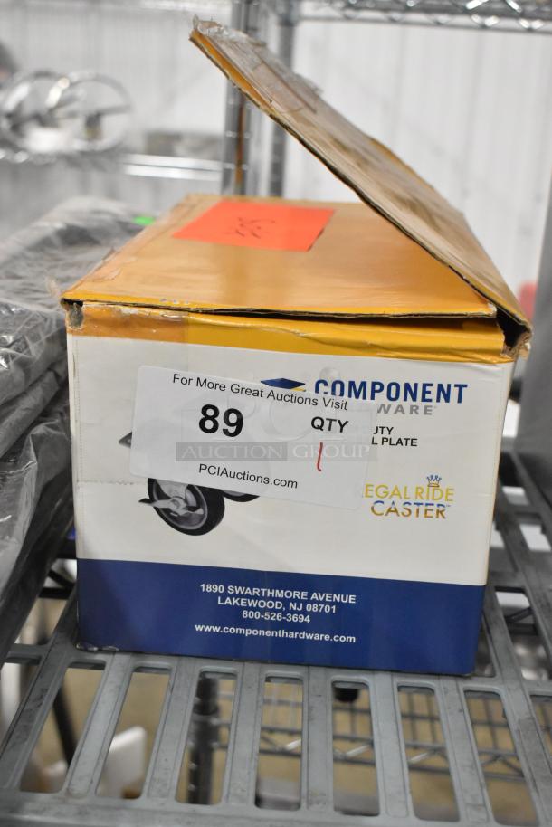 Brand new boxed set of 4 metal legs by Legal Ride Caster, item label indicates auction lot 89.