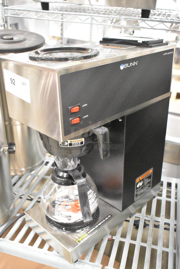 BRAND NEW 2021 Bunn VPR Coffee Machine, stainless steel, single burner, with pot and poly basket. 120V, 1 phase.