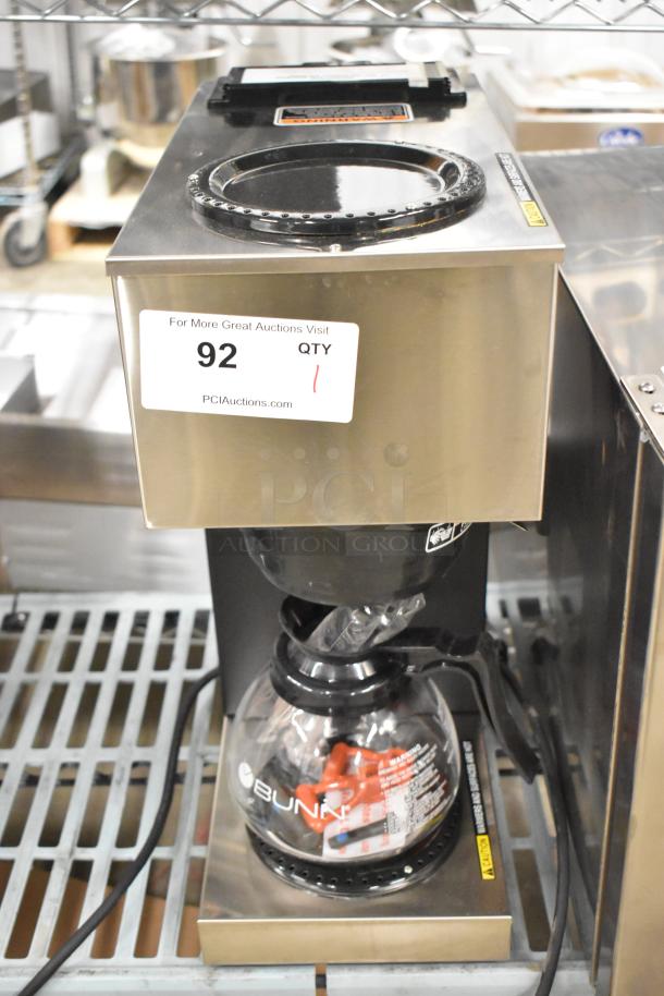 Brand new 2021 Bunn VPR coffee machine, stainless steel, single burner, with glass pot, poly brew basket. 120V, 1 phase.