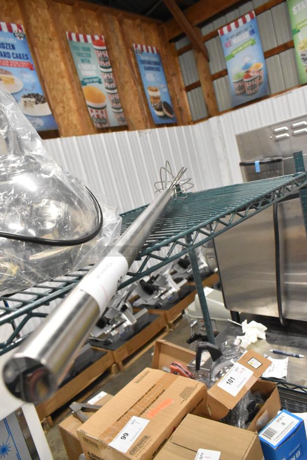 Brand new Tablecraft MW40 40" metal kettle whip with stainless steel construction. Tags indicate unused condition.