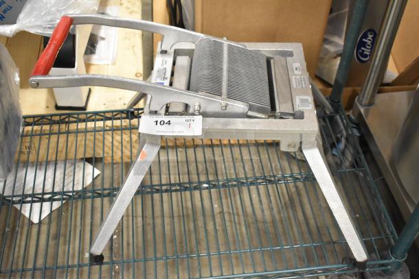 Brand new Vollrath Redco Lettuce King cutter with red handle, metal blades, and sturdy frame, designed for efficient slicing.