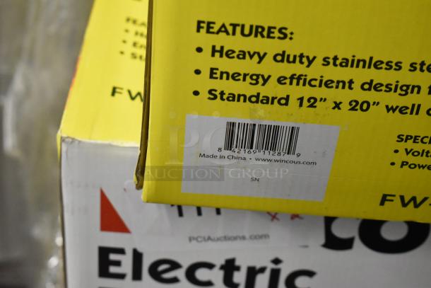 Brand new boxed Winco FW-S500 stainless steel countertop food warmer. Features energy-efficient design, 120 volts.