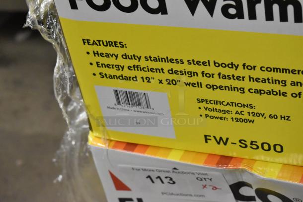 Brand new Winco FW-S500 stainless steel food warmer, in box. Features 120V, 1200W; 12"x20" well. Made in China.