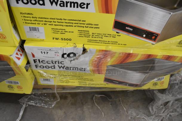 Winco FW-S500 Stainless Steel Countertop Food Warmer, brand new in box. 120V, 1 phase, heavy-duty for commercial use.
