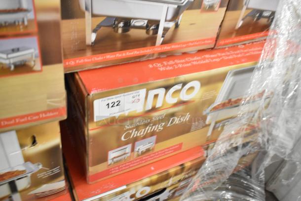 Brand new Winco C-3080B stainless steel chafing dish in original box. Includes 8 qt full-size chafer, water and food pans.