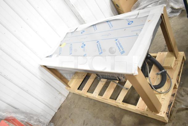 BRAND NEW Hatco FTB-3 Stainless Steel 57" Three Pan Drop In Frost Top, 120V, 1 Phase, with protective wrapping.