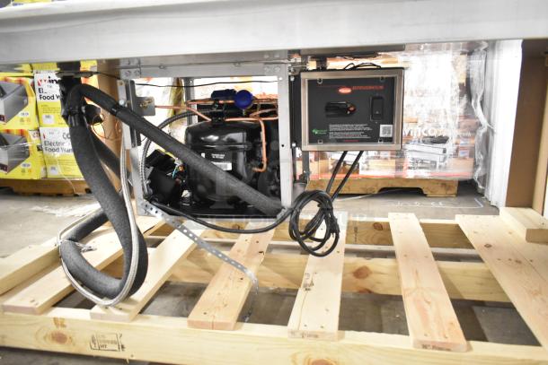 BRAND NEW Hatco FTB-3 commercial frost top, stainless steel, 57", three pan, 120V, 1 phase, control panel visible.