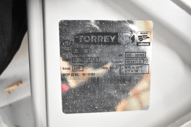 Brand new Torrey W-LABEL40LP 40 lb. WiFi price computing scale with thermal label printer. Serial tag visible.