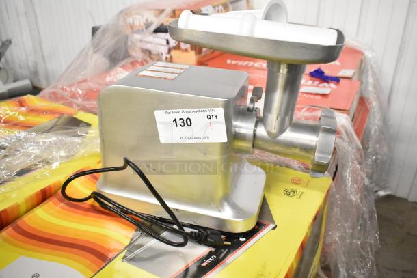 Weston Pro Series #12 Electric Meat Grinder, Model 33-1301-W, 120V, new with scratches, includes tag displaying auction info.