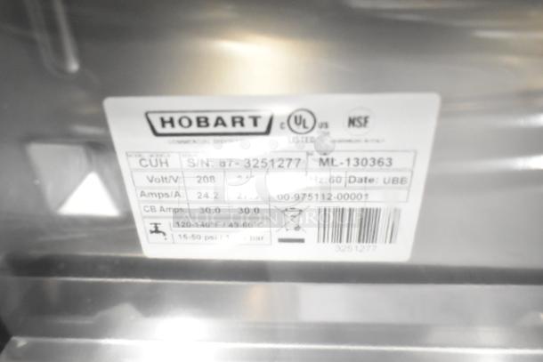 Brand new Hobart CUH-1 high-temp undercounter dishwasher. 208-240V, 1 phase. Stainless steel. Scratch and dent condition.