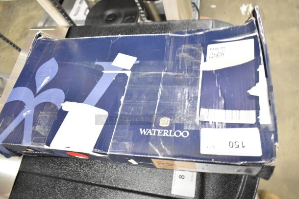 Brand new Waterloo 750PRD8X pre-rinse faucet in damaged box, featuring 1.15 GPM, deck-mounted with 8" centers.
