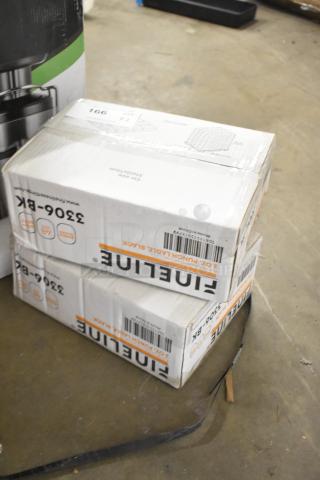 Two boxes of Fineline Platter Pleasers 3306-BK black disposable ladles, 2 oz, 48 per case. Label shows scratch and dent, brand new.