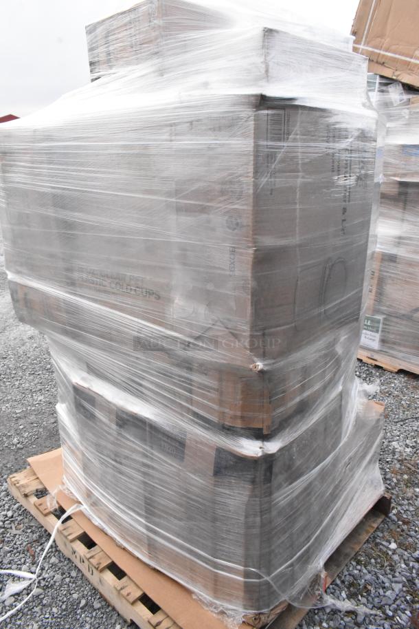 Pallet of 31 new scratch and dent items including trays, bags, containers, and cups, wrapped in plastic for transport.