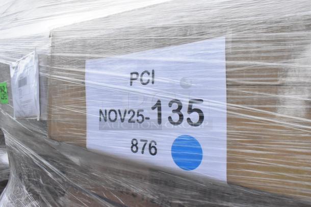 27 brand new kitchen items, some scratch and dent; includes cold cups, steam table pans, food cups. Wrapped package labeled PCI NOV25-135.