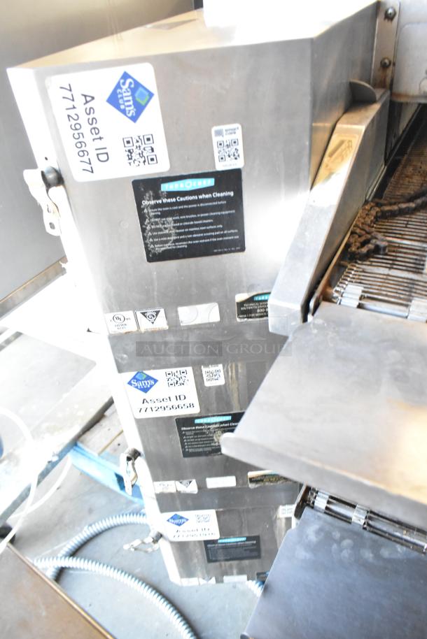 2017 Turbochef HhC2020 stainless steel rapid cook conveyor oven, electric, with tags and asset ID labels visible.