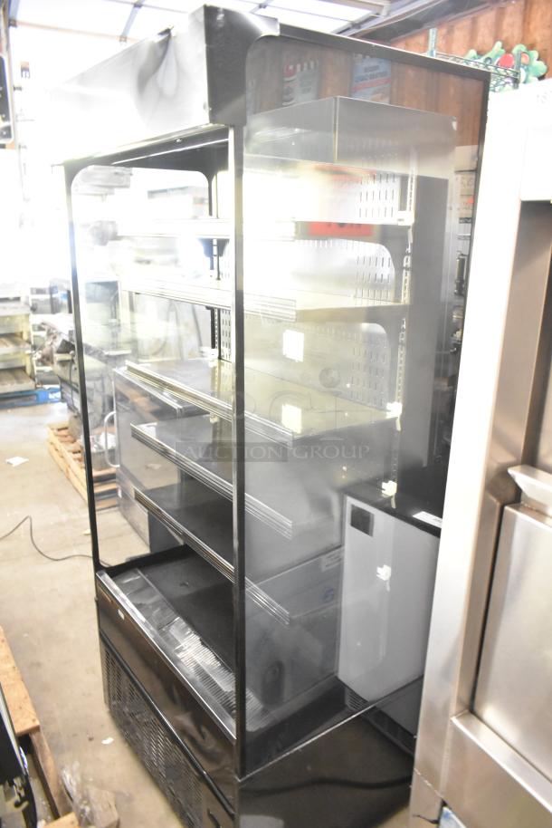 Hussmann MDN3575B1A black vertical open air curtain merchandiser, 35", metal, 120/250V, 1 phase, used condition.